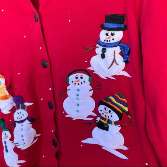 Vintage Bechamel snowman Christmas winter sweatshirt cardigan - Picture 2 of 6